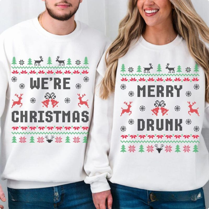 Merry Drunk We're Christmas Couple Sweatshirts Set