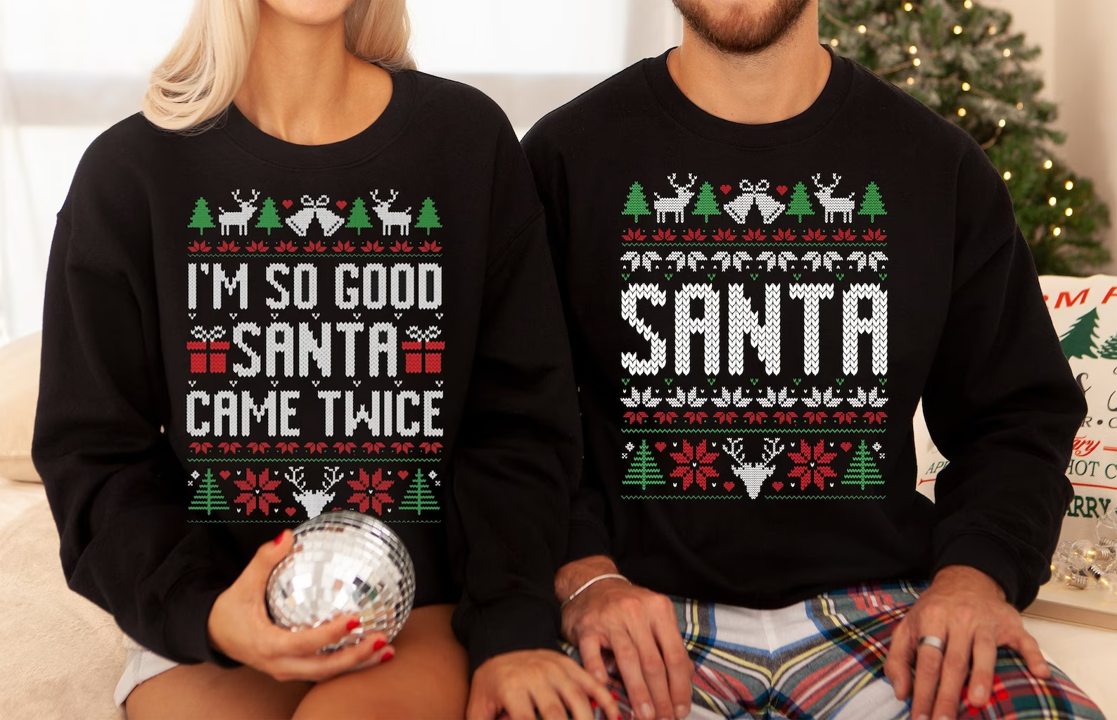 Santa Came Twice Couples Sweatshirts Set