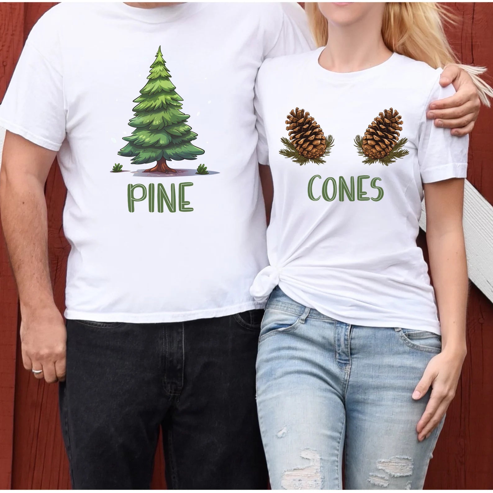 Funny Pine Cone Couples Christmas Pajamas Set