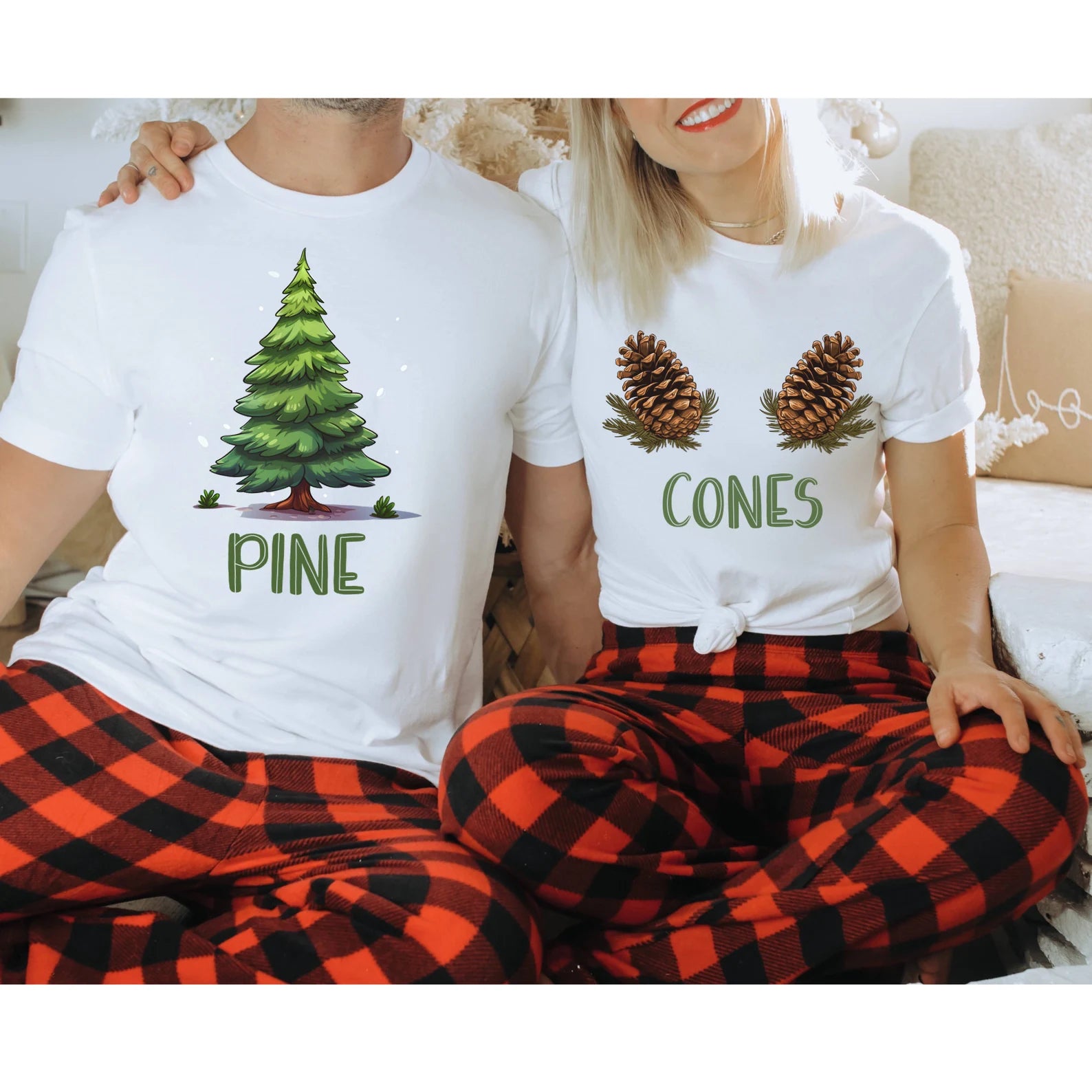 Funny Pine Cone Couples Christmas Pajamas Set