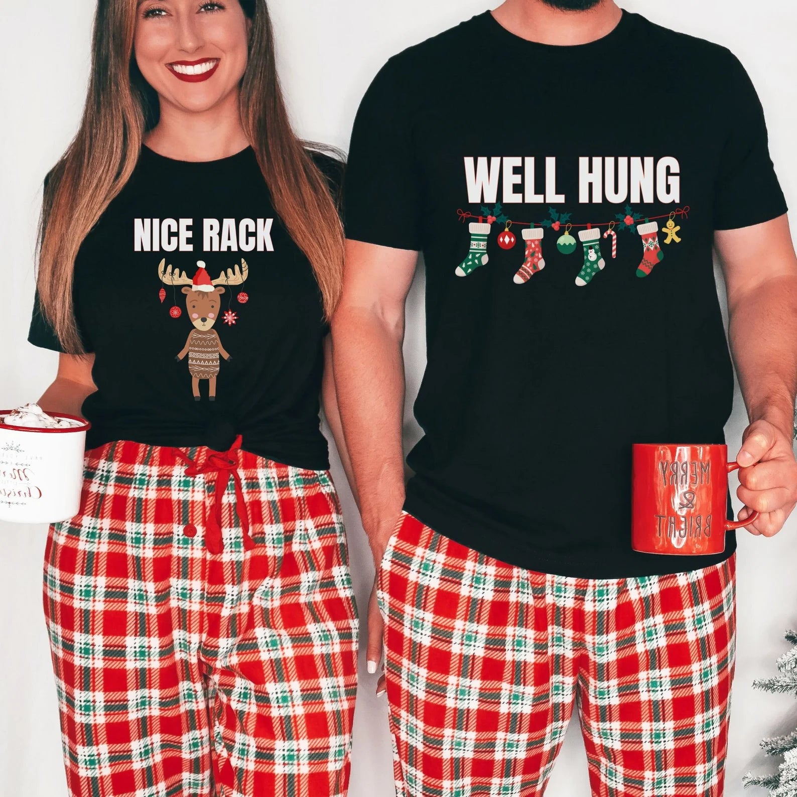 Nice Rack / Well Hung Funny Couples Pajamas Set