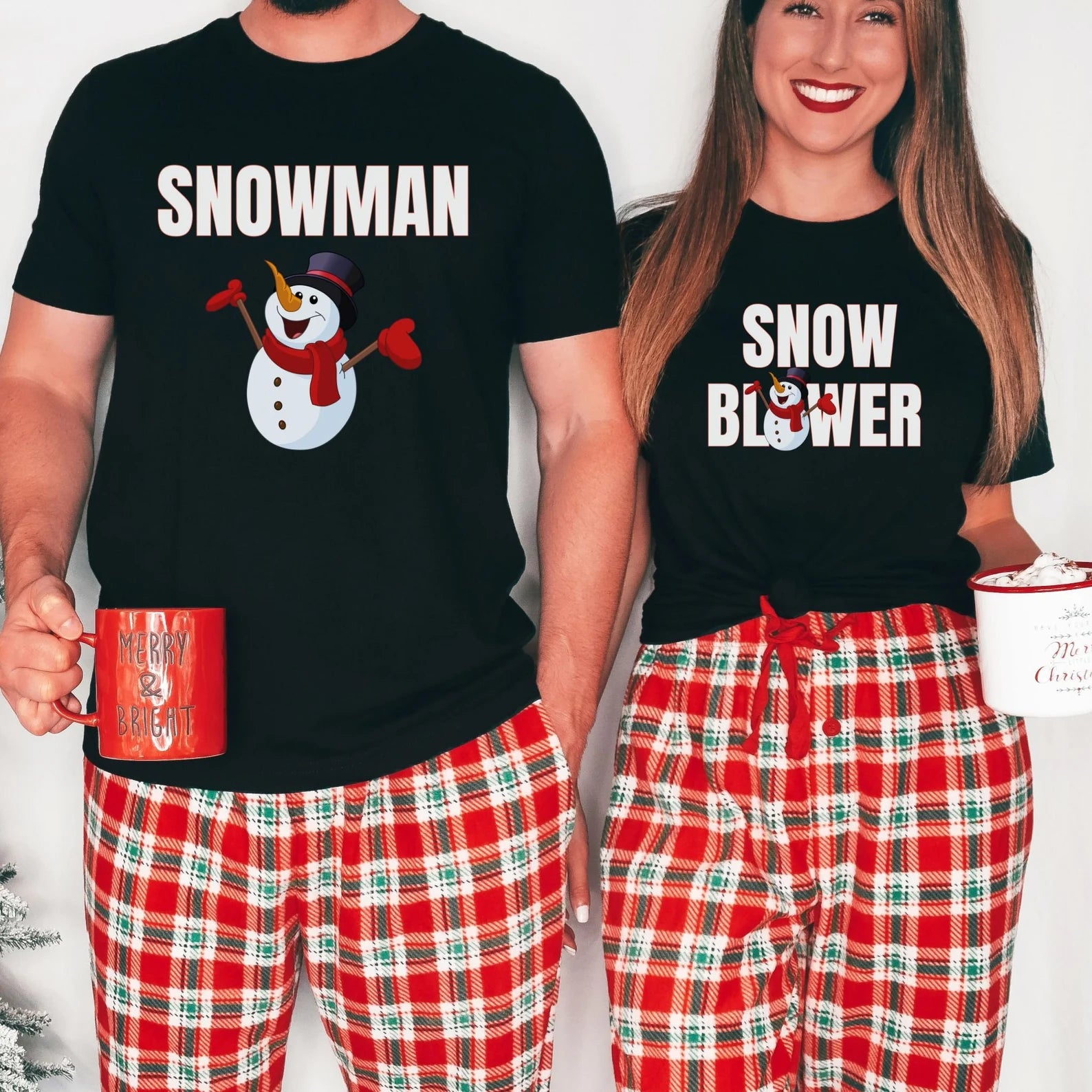 Snowman Couples Christmas Pajamas Set