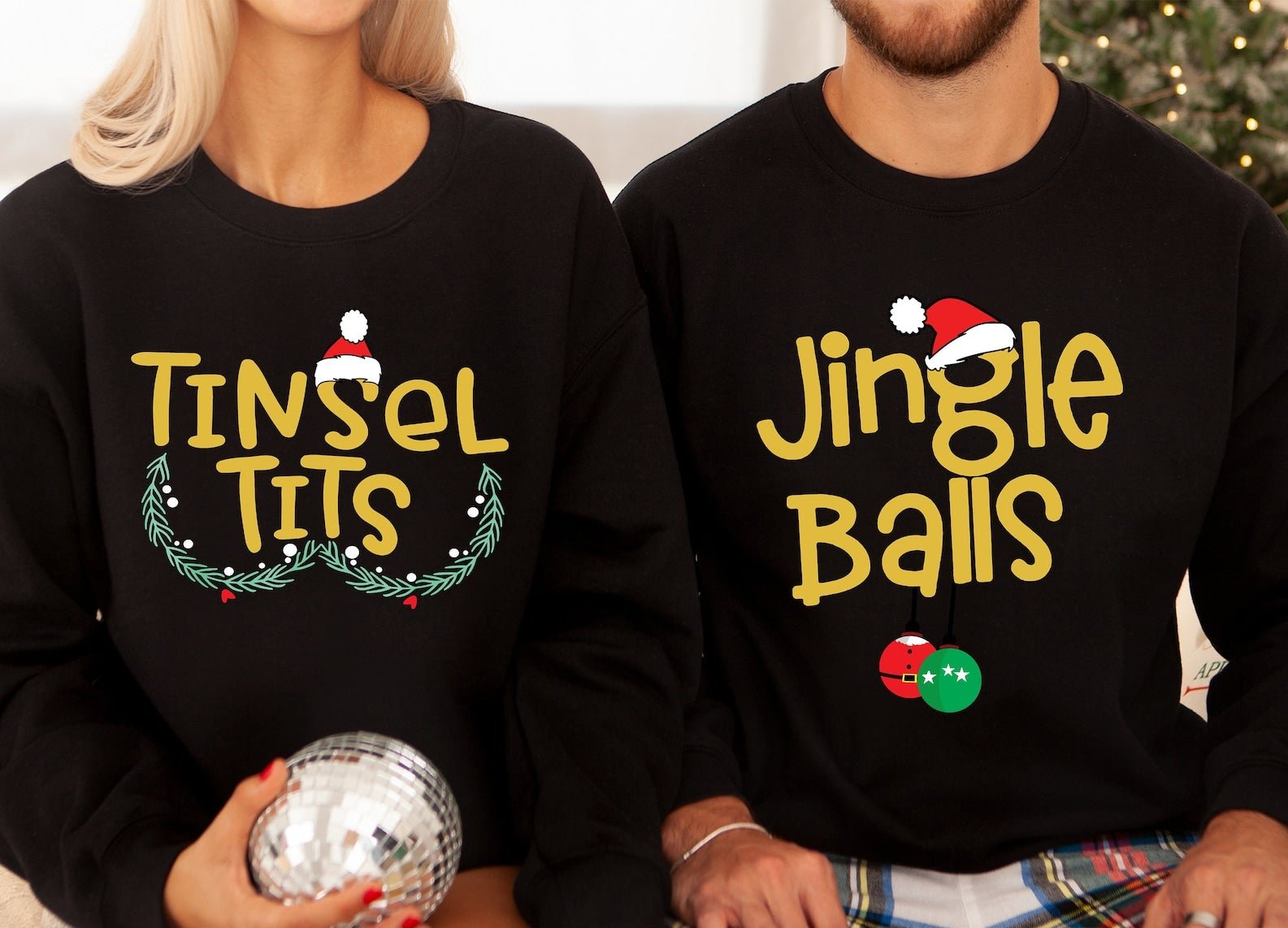 Tinsel Tits Jingle Balls Couples Sweater Set