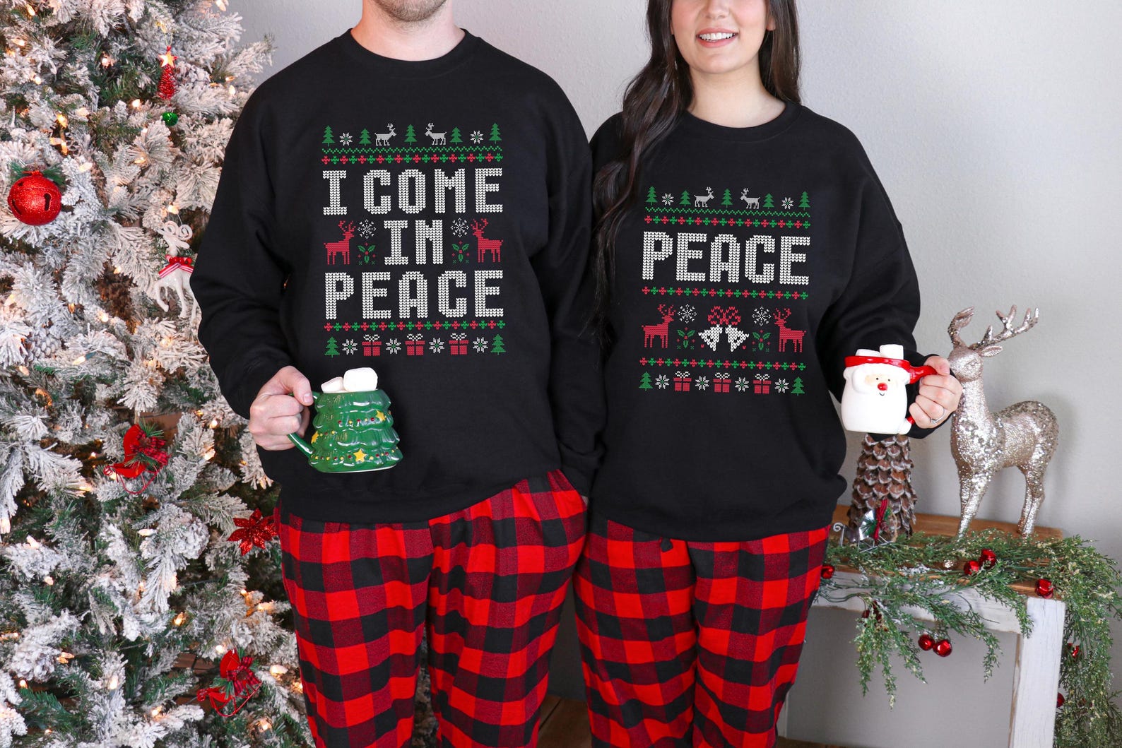 I Come in Peace Couples Christmas Pajamas Set