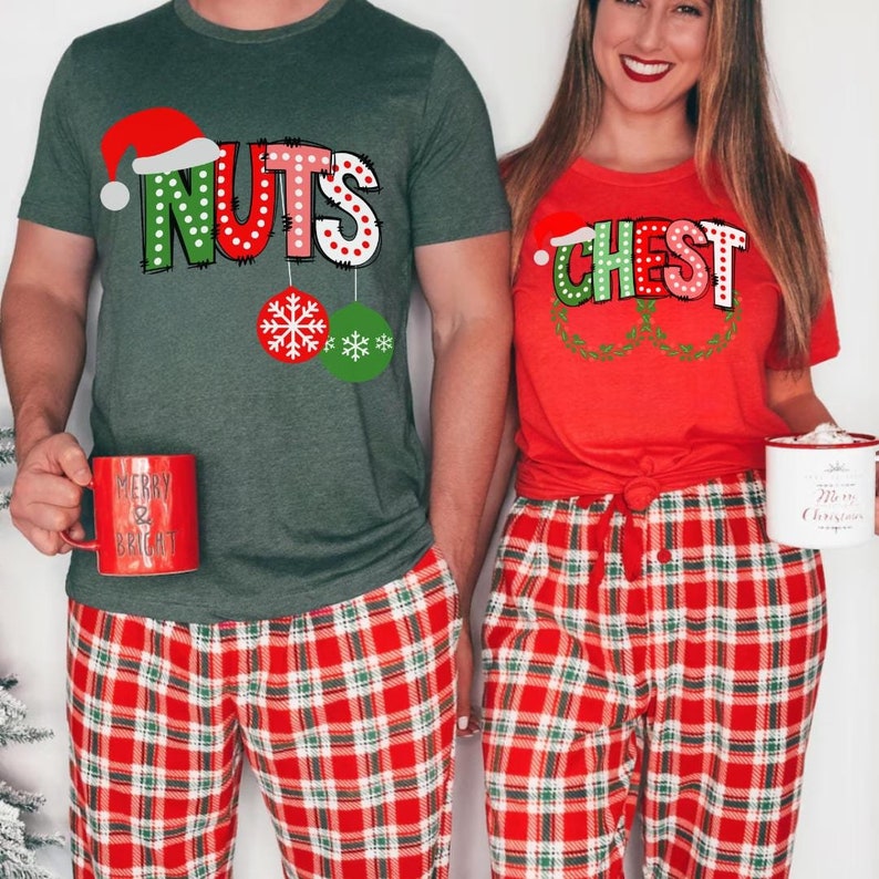 Chest Nuts Couples Christmas Shirts Set